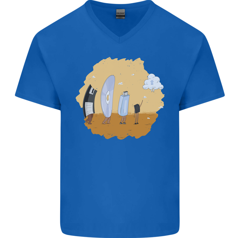 Storage Evolution Retro SSD CD Flash Drive PC Mens V-Neck Cotton T-Shirt Royal Blue