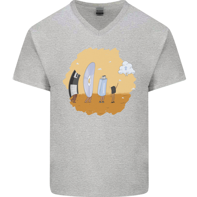 Storage Evolution Retro SSD CD Flash Drive PC Mens V-Neck Cotton T-Shirt Sports Grey