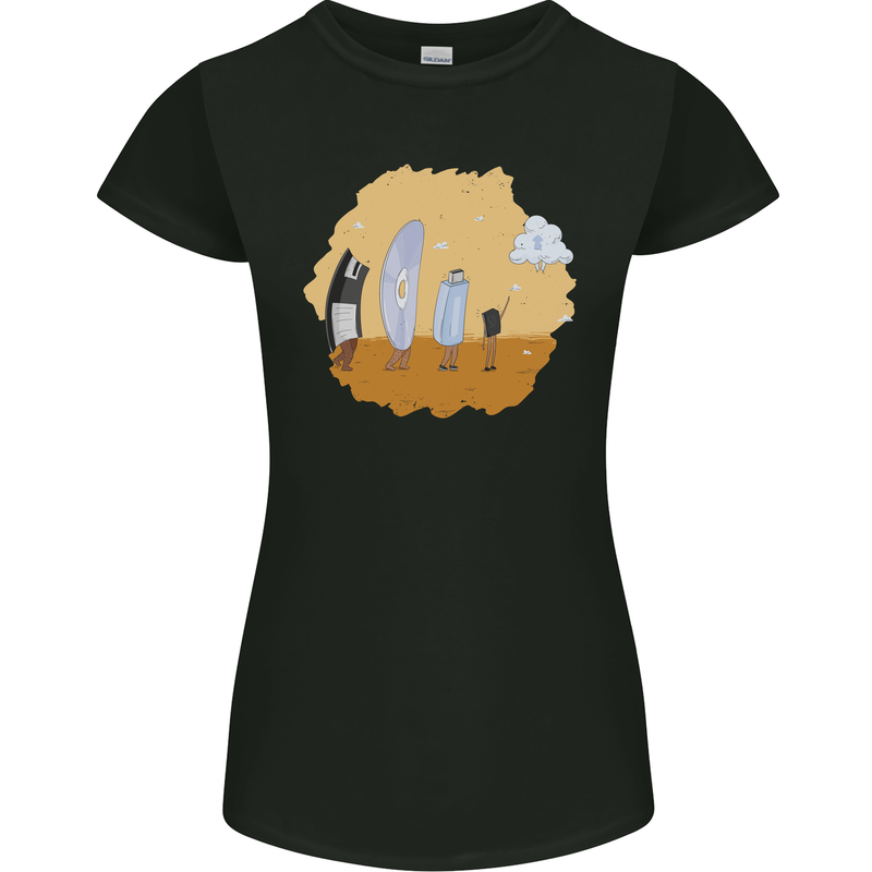 Storage Evolution Retro SSD CD Flash Drive PC Womens Petite Cut T-Shirt Black