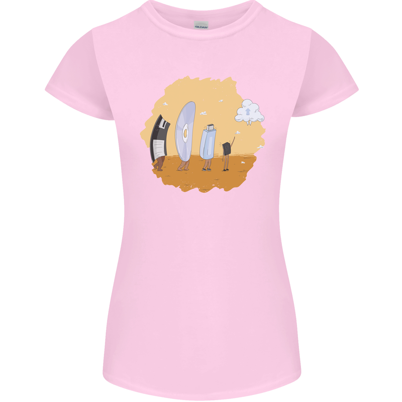 Storage Evolution Retro SSD CD Flash Drive PC Womens Petite Cut T-Shirt Light Pink