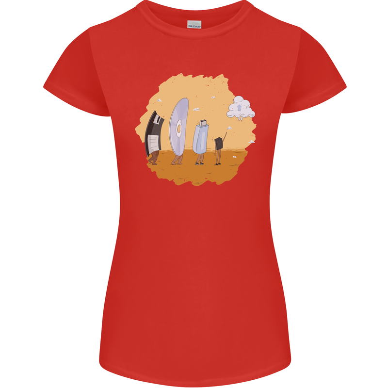 Storage Evolution Retro SSD CD Flash Drive PC Womens Petite Cut T-Shirt Red