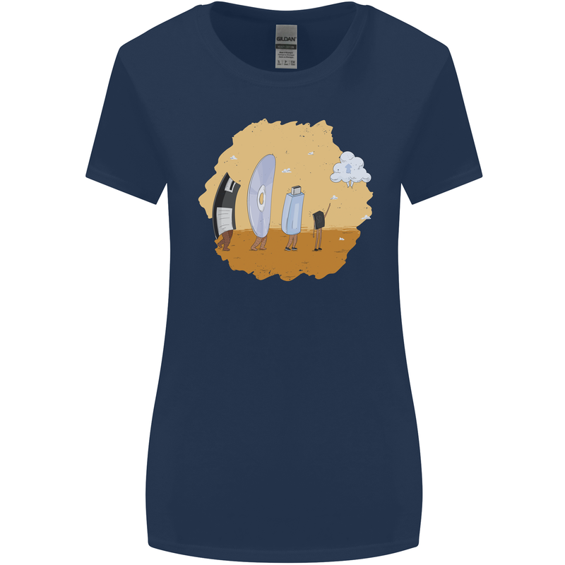 Storage Evolution Retro SSD CD Flash Drive PC Womens Wider Cut T-Shirt Navy Blue