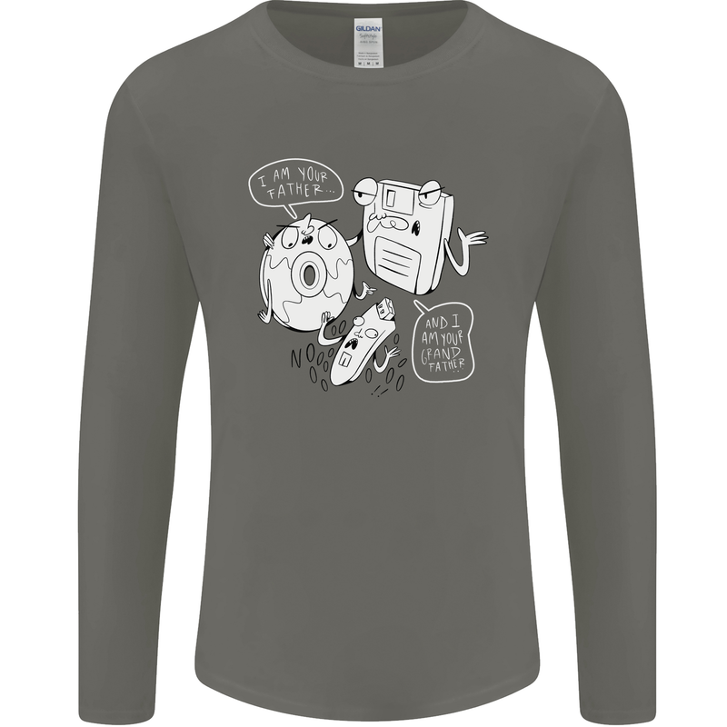 Storage Father Flash Drive CD ROM Floppy Mens Long Sleeve T-Shirt Charcoal