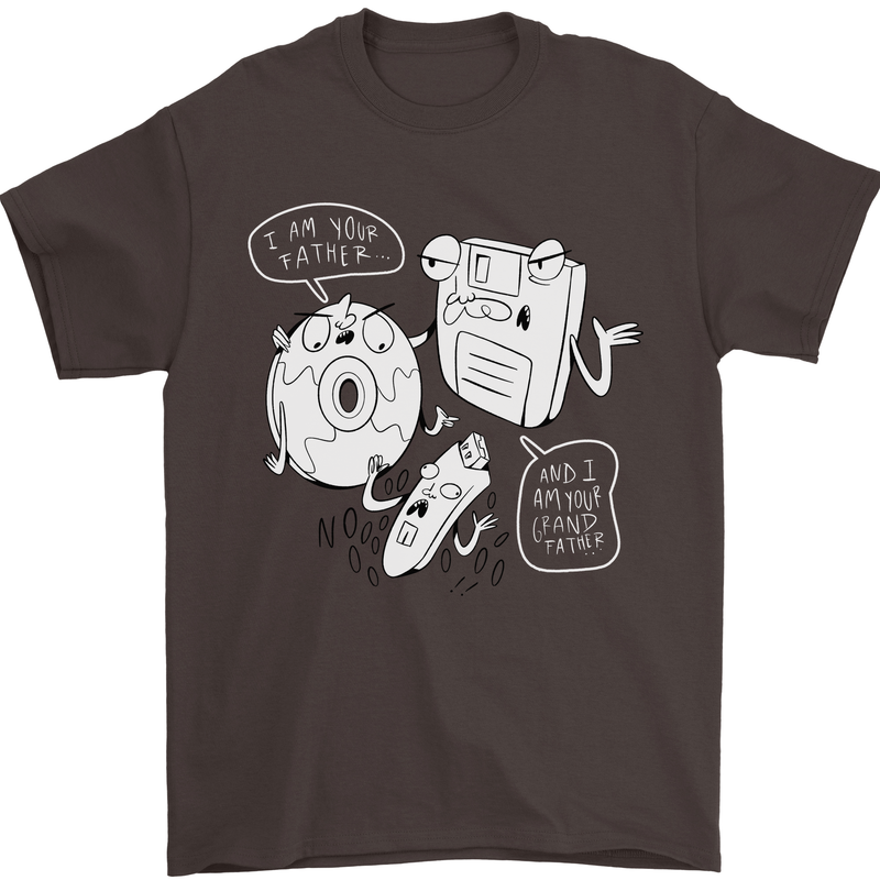 Storage Father Flash Drive CD ROM Floppy Mens T-Shirt 100% Cotton Dark Chocolate