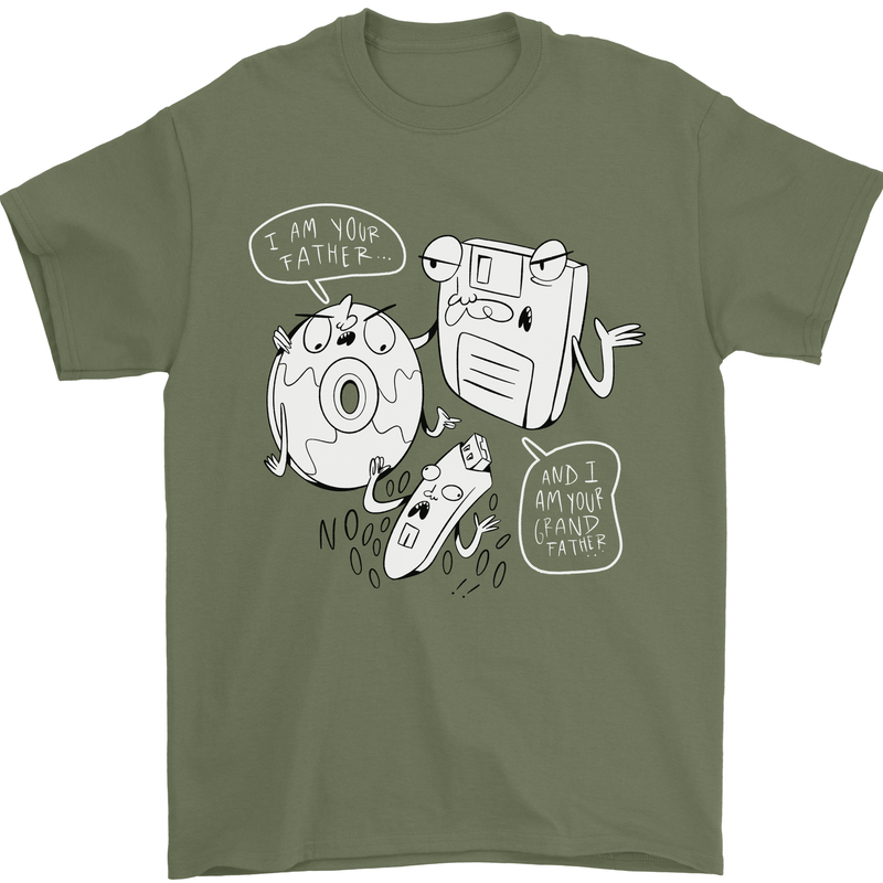 Storage Father Flash Drive CD ROM Floppy Mens T-Shirt 100% Cotton Military Green