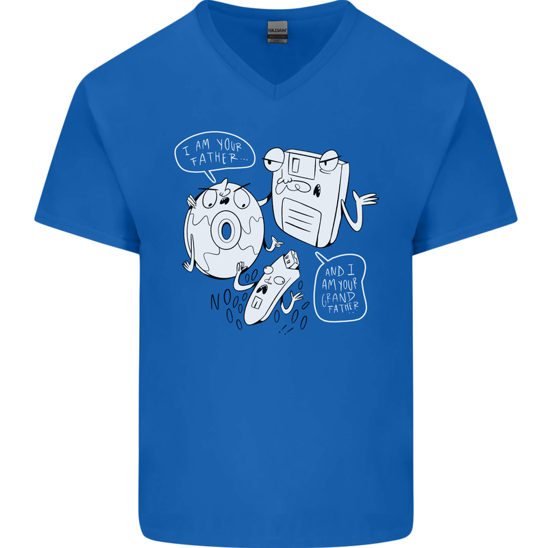 Storage Father Flash Drive CD ROM Floppy Mens V-Neck Cotton T-Shirt Royal Blue