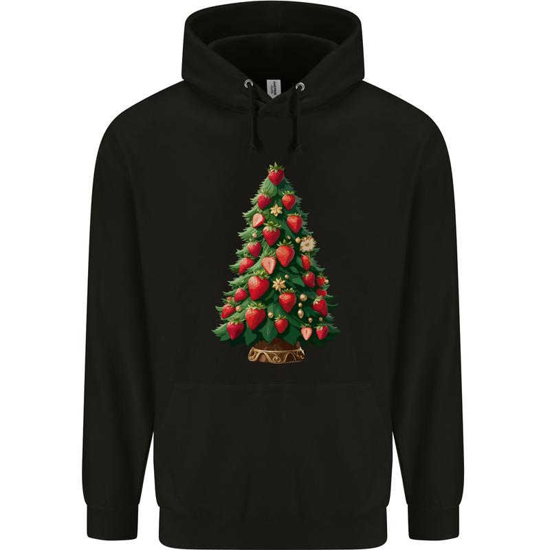 Strawberry Christmas Tree Xmas Childrens Kids Hoodie Black