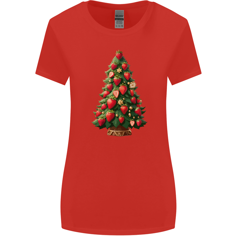Strawberry Christmas Tree Xmas Womens Wider Cut T-Shirt Red