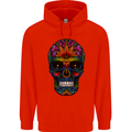 Sugar Skull Mens 80% Cotton Hoodie Bright Red