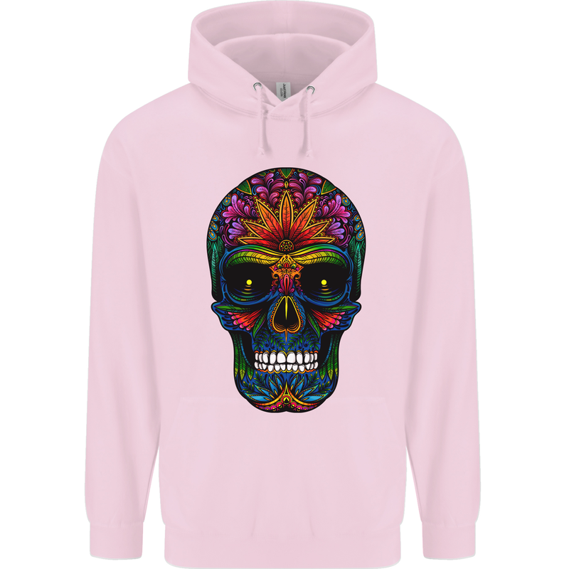 Sugar Skull Mens 80% Cotton Hoodie Light Pink