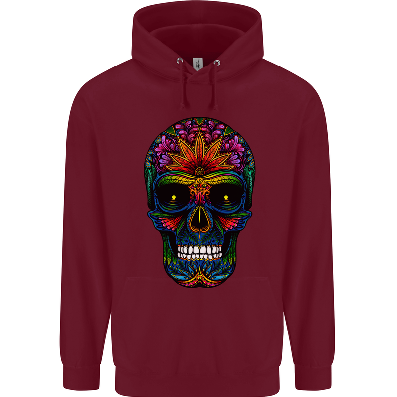 Sugar Skull Mens 80% Cotton Hoodie Maroon