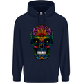 Sugar Skull Mens 80% Cotton Hoodie Navy Blue