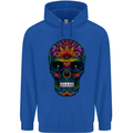 Sugar Skull Mens 80% Cotton Hoodie Royal Blue