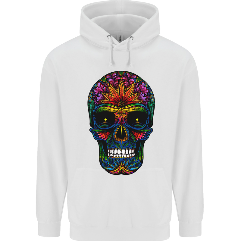 Sugar Skull Mens 80% Cotton Hoodie White