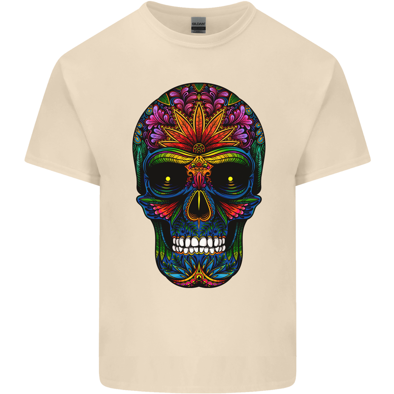 Sugar Skull Mens Cotton T-Shirt Tee Top Natural