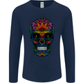 Sugar Skull Mens Long Sleeve T-Shirt Navy Blue