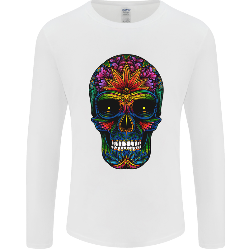 Sugar Skull Mens Long Sleeve T-Shirt White