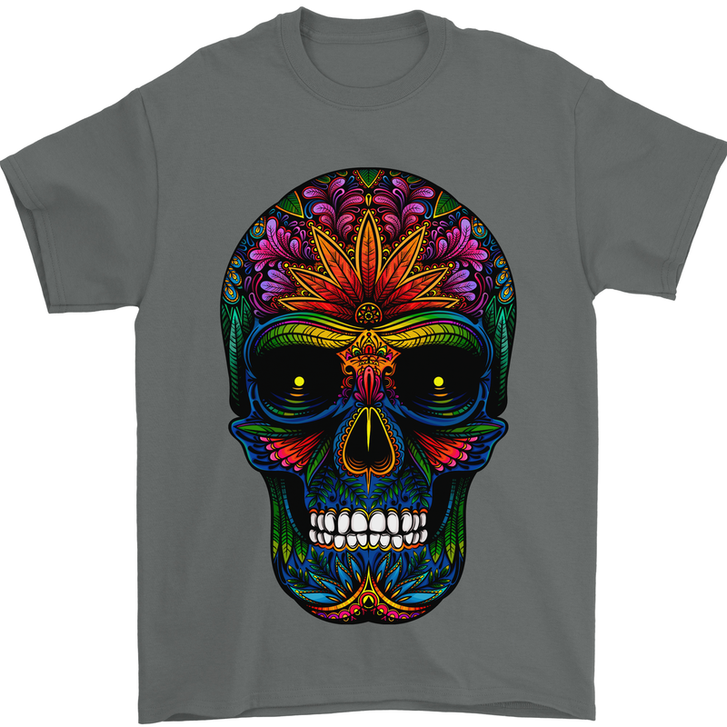 Sugar Skull Mens T-Shirt 100% Cotton Charcoal
