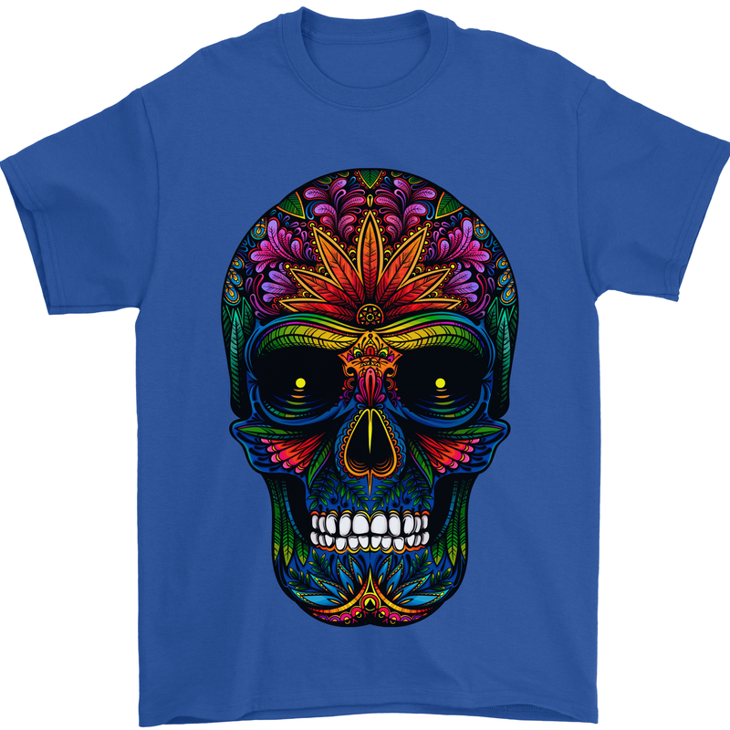 Sugar Skull Mens T-Shirt 100% Cotton Royal Blue