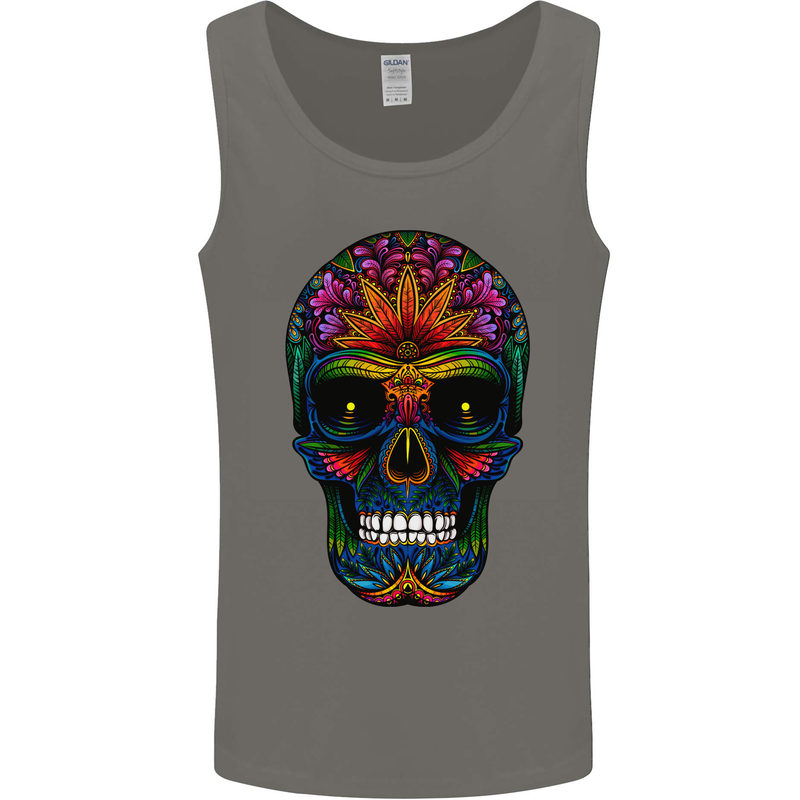 Sugar Skull Mens Vest Tank Top Charcoal