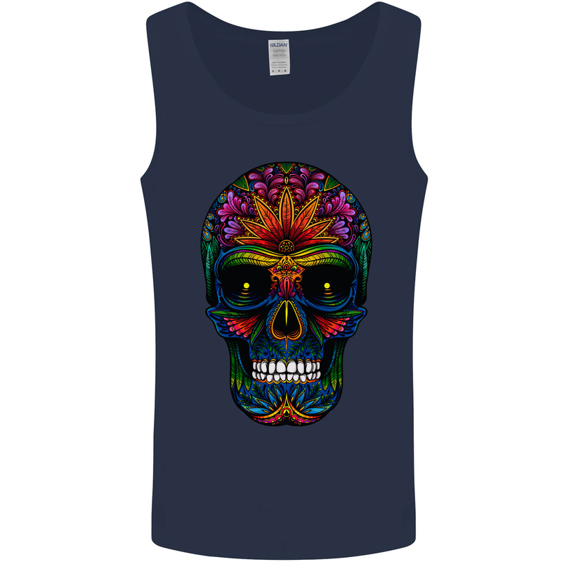 Sugar Skull Mens Vest Tank Top Navy Blue