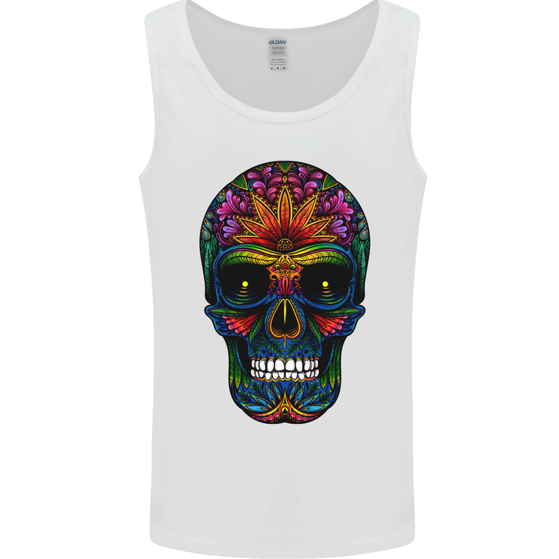 Sugar Skull Mens Vest Tank Top White