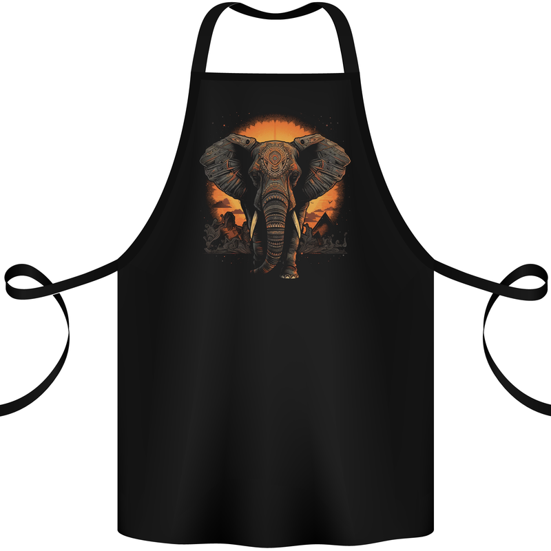 Sunset Tribal Elephant Fantasy Cotton Apron 100% Organic Black