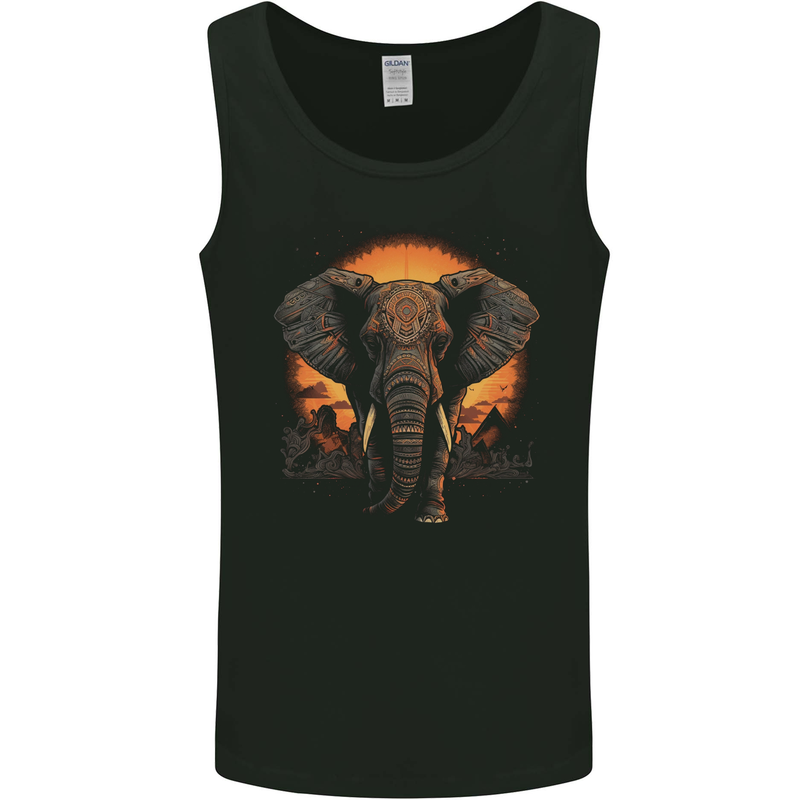 Sunset Tribal Elephant Fantasy Mens Vest Tank Top Black