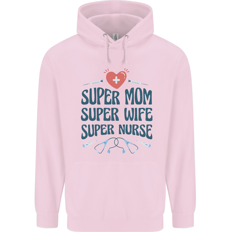 Super Mom Wife Nurse Mothers Day Gift Childrens Kids Hoodie Light Pink