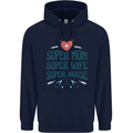 Super Mom Wife Nurse Mothers Day Gift Childrens Kids Hoodie Navy Blue