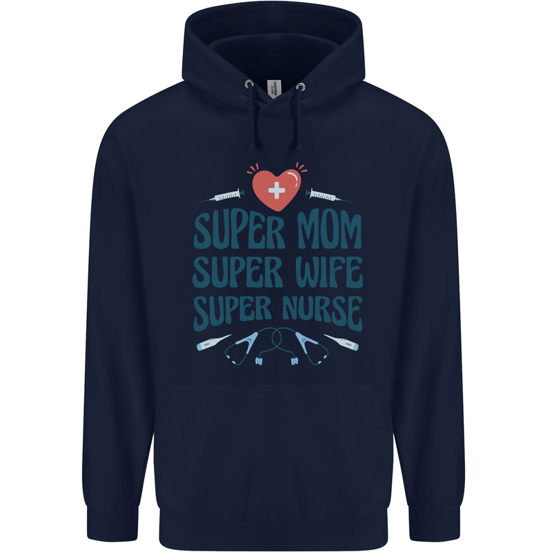 Super Mom Wife Nurse Mothers Day Gift Childrens Kids Hoodie Navy Blue