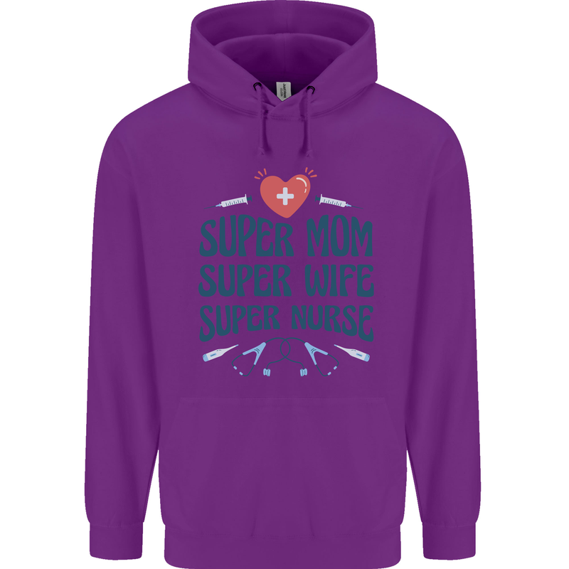 Super Mom Wife Nurse Mothers Day Gift Childrens Kids Hoodie Purple