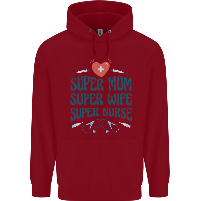Super Mom Wife Nurse Mothers Day Gift Childrens Kids Hoodie Red