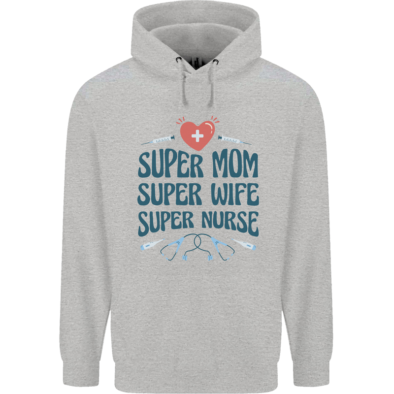 Super Mom Wife Nurse Mothers Day Gift Childrens Kids Hoodie Sports Grey