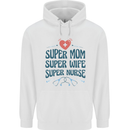 Super Mom Wife Nurse Mothers Day Gift Childrens Kids Hoodie White