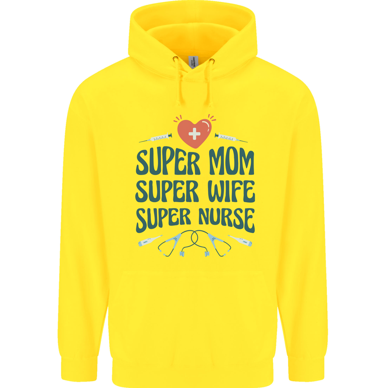 Super Mom Wife Nurse Mothers Day Gift Childrens Kids Hoodie Yellow