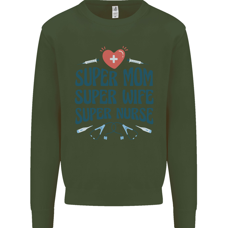 Super Mom Wife Nurse Mothers Day Gift Kids Sweatshirt Jumper Forest Green