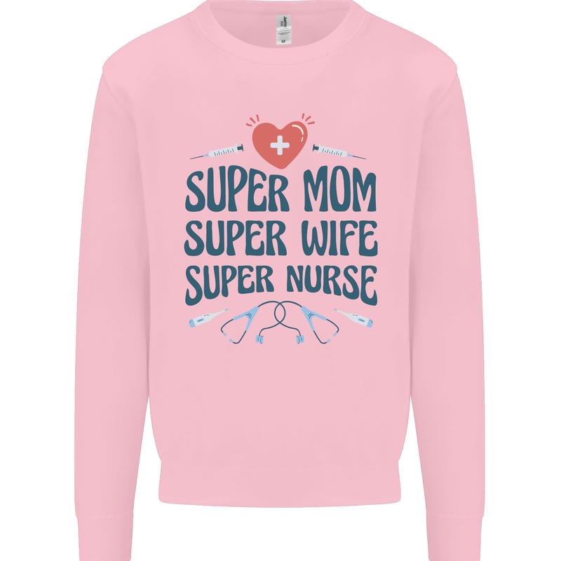Super Mom Wife Nurse Mothers Day Gift Kids Sweatshirt Jumper Light Pink