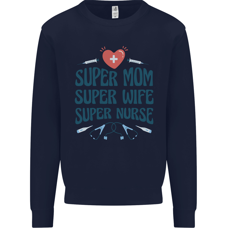 Super Mom Wife Nurse Mothers Day Gift Kids Sweatshirt Jumper Navy Blue