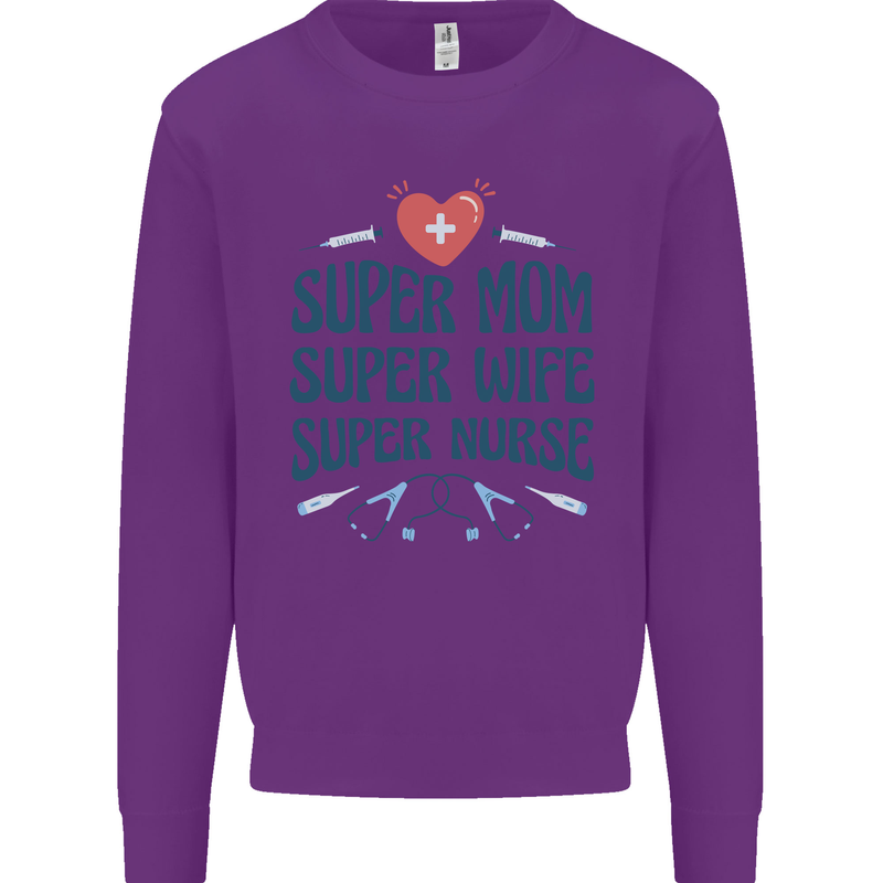 Super Mom Wife Nurse Mothers Day Gift Kids Sweatshirt Jumper Purple