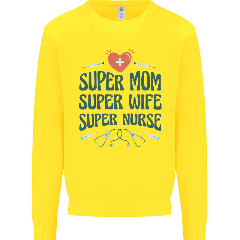 Super Mom Wife Nurse Mothers Day Gift Kids Sweatshirt Jumper Yellow