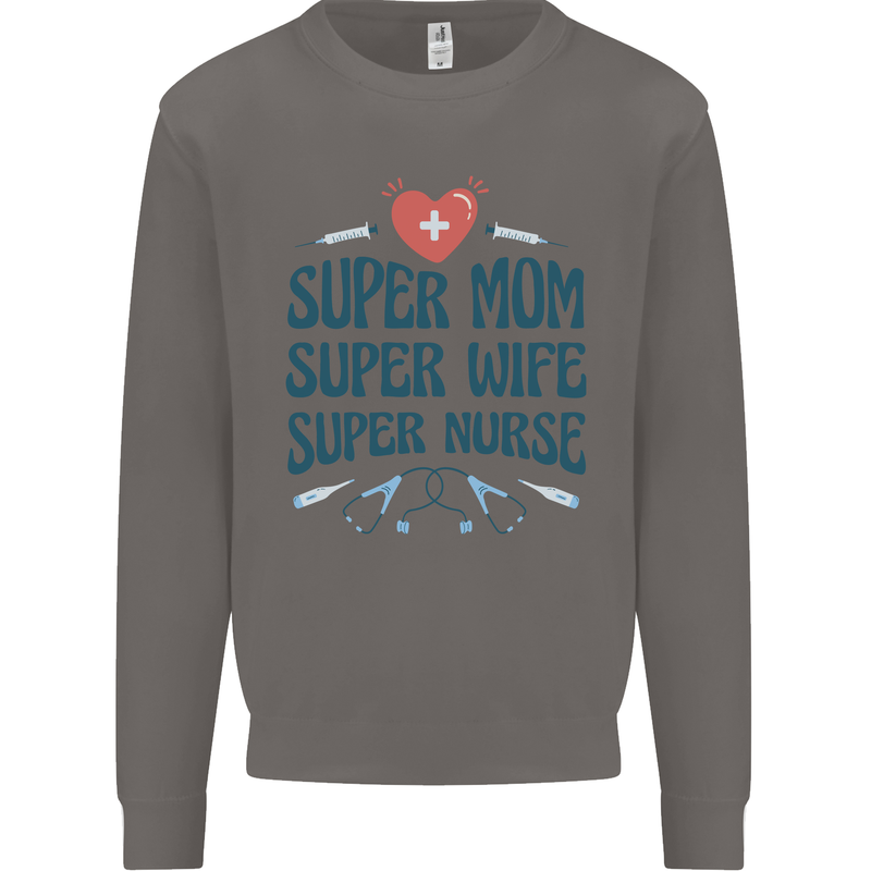 Super Mom Wife Nurse Mothers Day Gift Mens Sweatshirt Jumper Charcoal