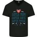 Super Mom Wife Nurse Mothers Day Gift Mens V-Neck Cotton T-Shirt Black