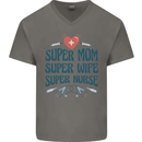 Super Mom Wife Nurse Mothers Day Gift Mens V-Neck Cotton T-Shirt Charcoal