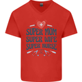 Super Mom Wife Nurse Mothers Day Gift Mens V-Neck Cotton T-Shirt Red