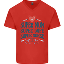 Super Mom Wife Nurse Mothers Day Gift Mens V-Neck Cotton T-Shirt Red
