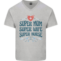 Super Mom Wife Nurse Mothers Day Gift Mens V-Neck Cotton T-Shirt Sports Grey