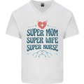Super Mom Wife Nurse Mothers Day Gift Mens V-Neck Cotton T-Shirt White