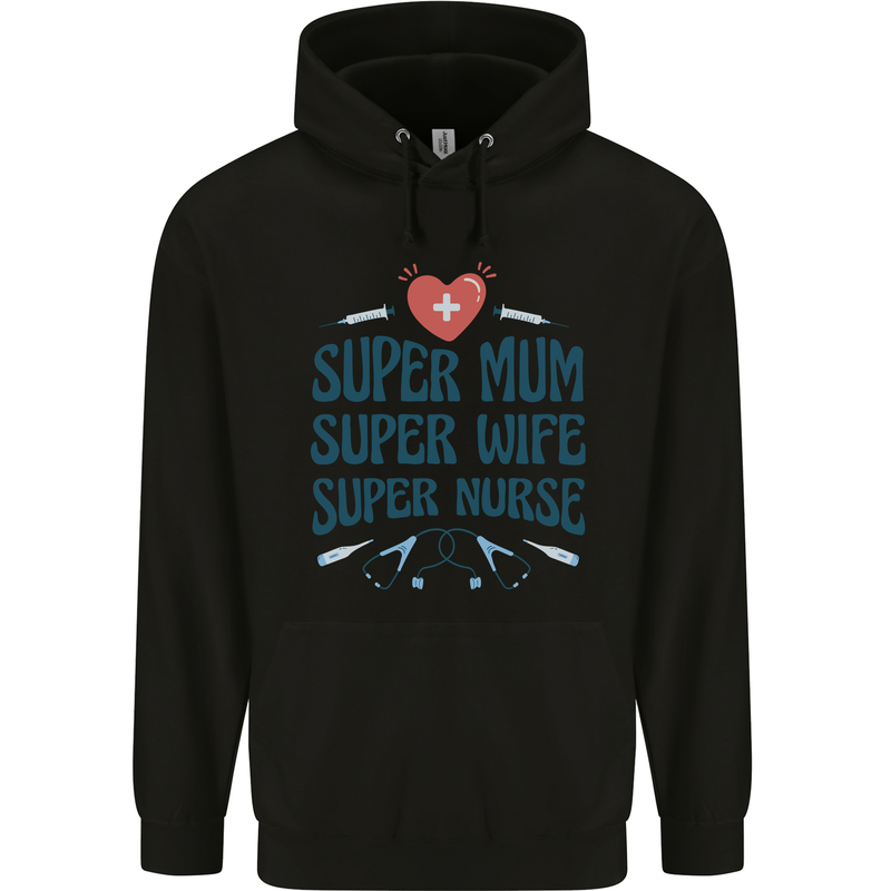 Super Mum Wife Nurse Mothers Day Gift Childrens Kids Hoodie Black