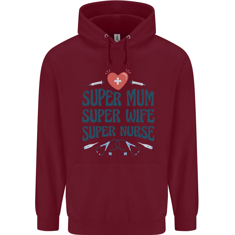 Super Mum Wife Nurse Mothers Day Gift Childrens Kids Hoodie Maroon